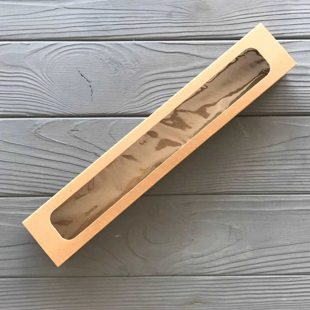 Упаковка для 10 макарун з віконцем 300х50х50 мм бура