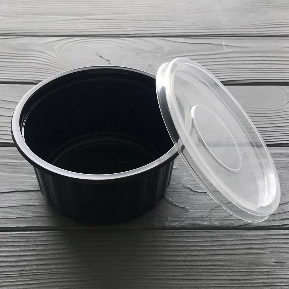 Супник з кришкою ребристий чорний D-115мм 350мл (750шт/ящ)