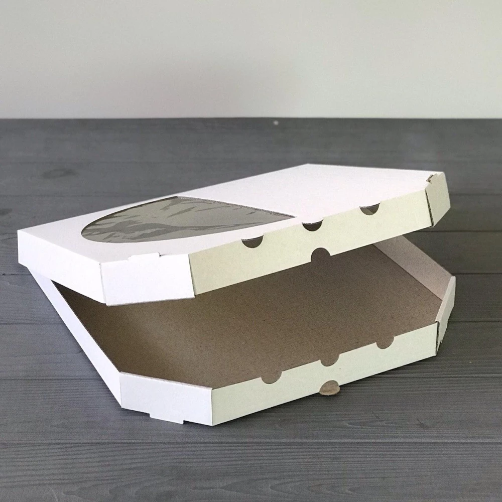 Коробка для піци з вікном біла 300х300х30 (100 шт)