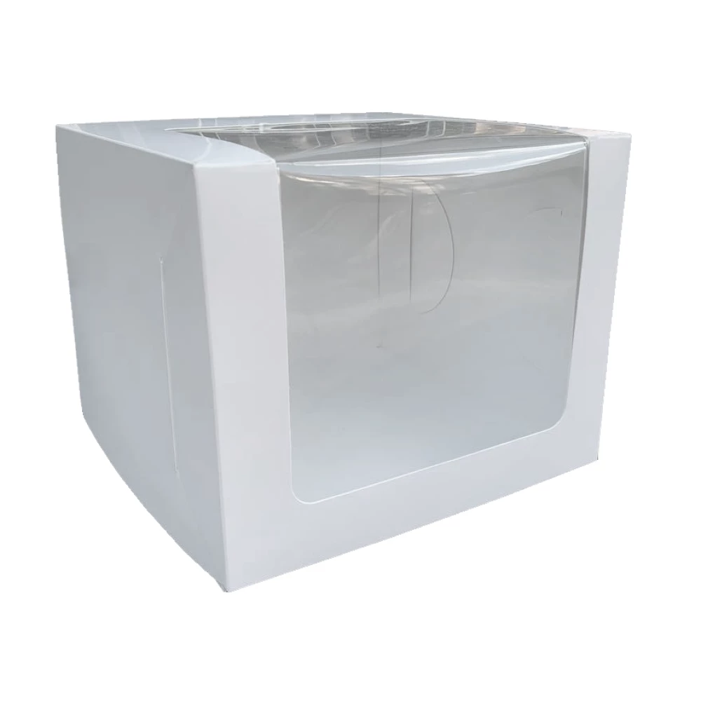 Коробка для торта 300*300*250 з віконцем біла крейдована KPT19