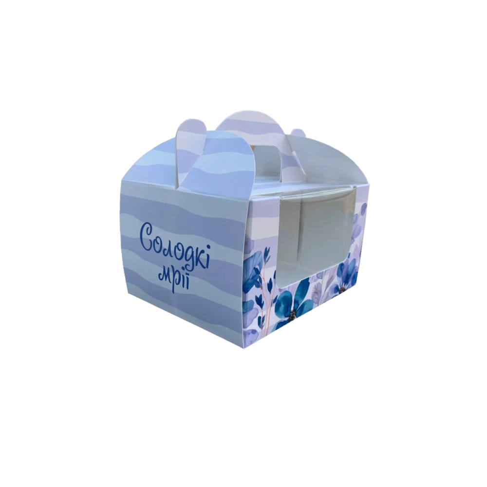 Коробка для капкейків, кексів і мафінів 153х129х90 мм “Солодкі мрії“ Блакитна