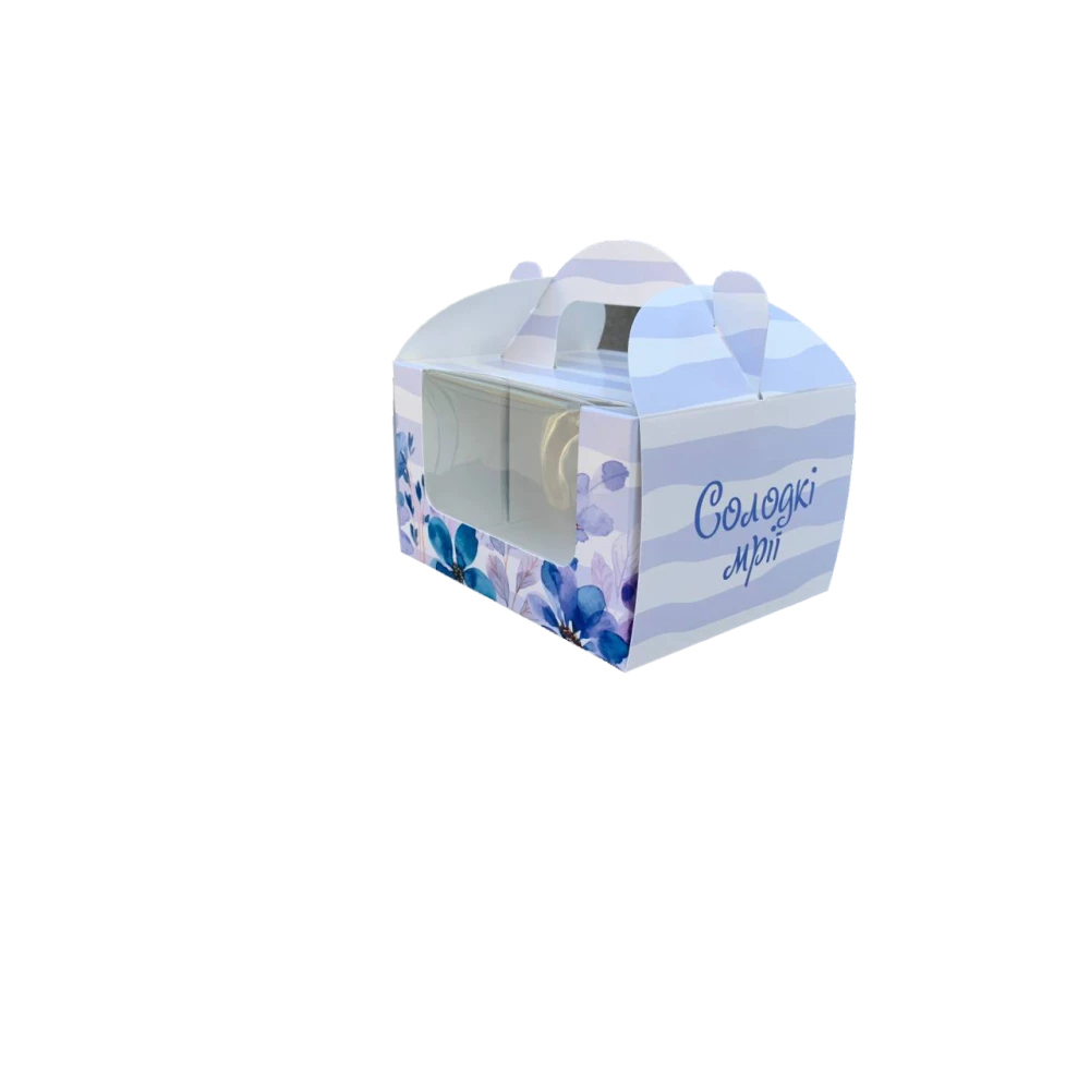 Коробка для капкейків, кексів і мафінів 153х129х90 мм “Солодкі мрії“ Блакитна