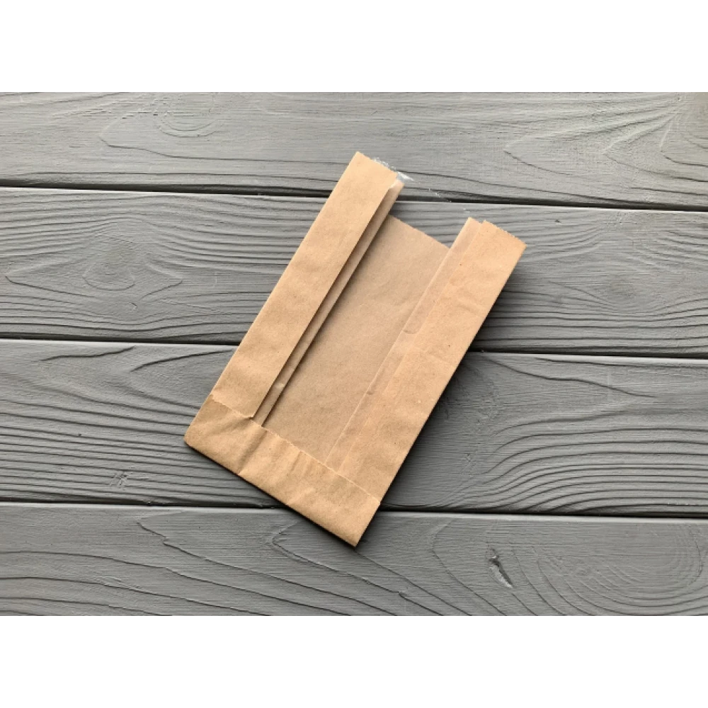 Пакет саше з прозорою вставкою бурий 280х140х60 12ф