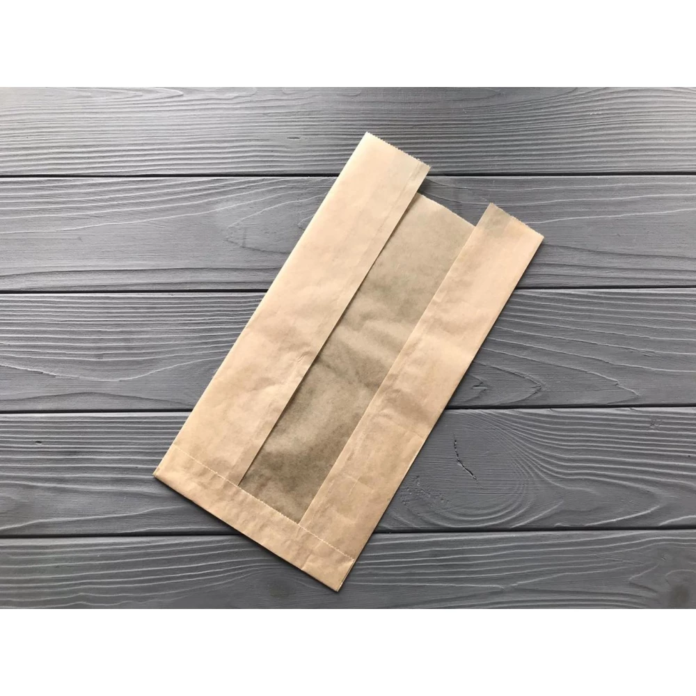 Пакет саше з прозорою вставкою бурий 280х140х50 94Ф