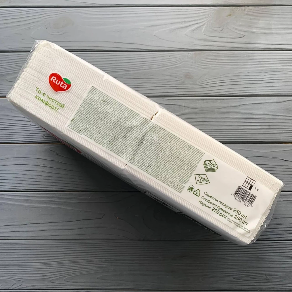 Серветки Ruta Professional 33х33см 2шар білі 1/8 (250шт/уп|4уп/ящ)