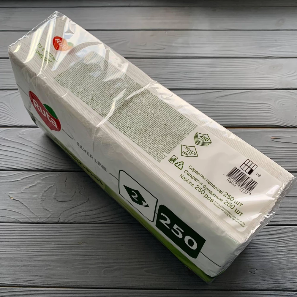 Серветки Ruta Professional 33х33см 2шар білі 1/8 (250шт/уп|4уп/ящ)