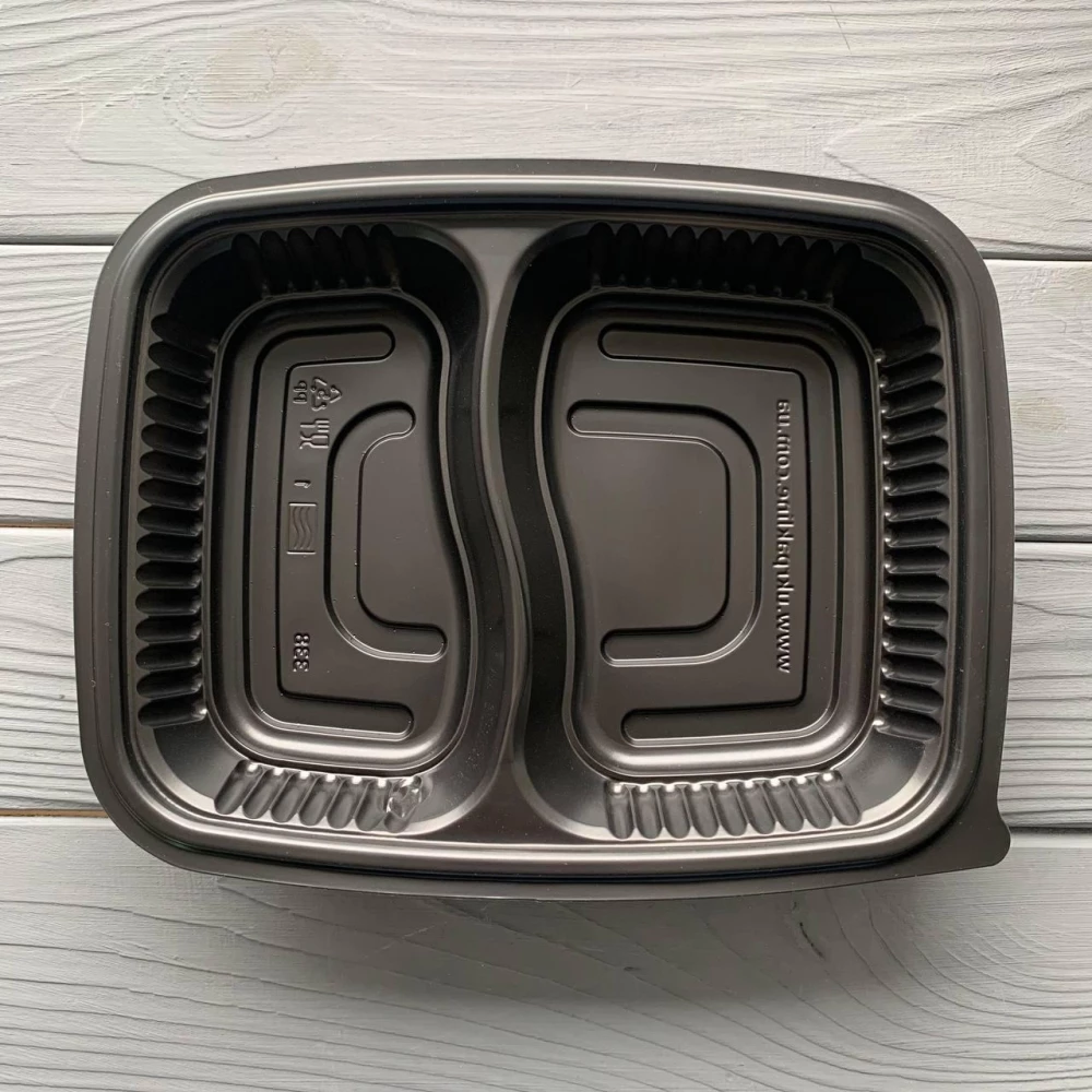 Контейнер черный для вторых блюд с крышкой на 2 деления 338BL+337PK (400шт/ящ)