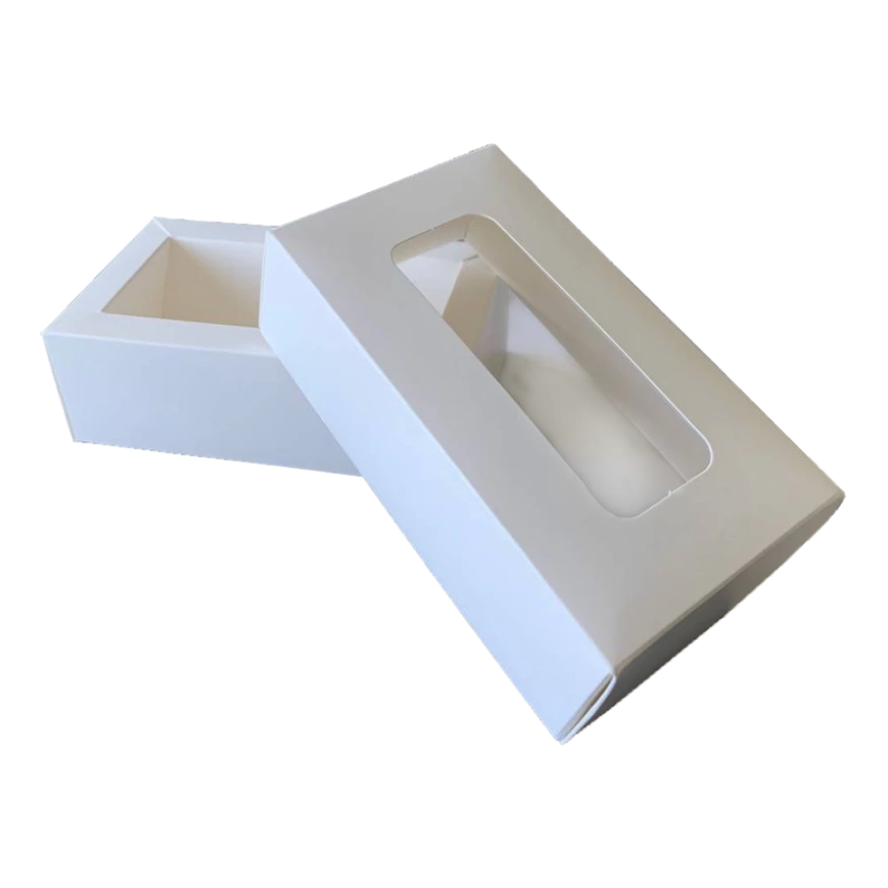 Коробка для макарун біла з віконцем 120*53*50 KPK61