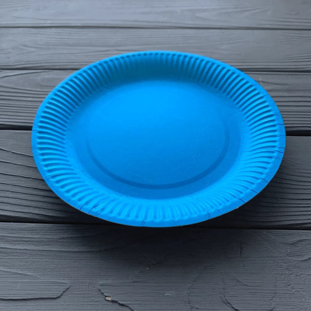 Тарелка картонная круглая D18см голубая (50шт/уп)