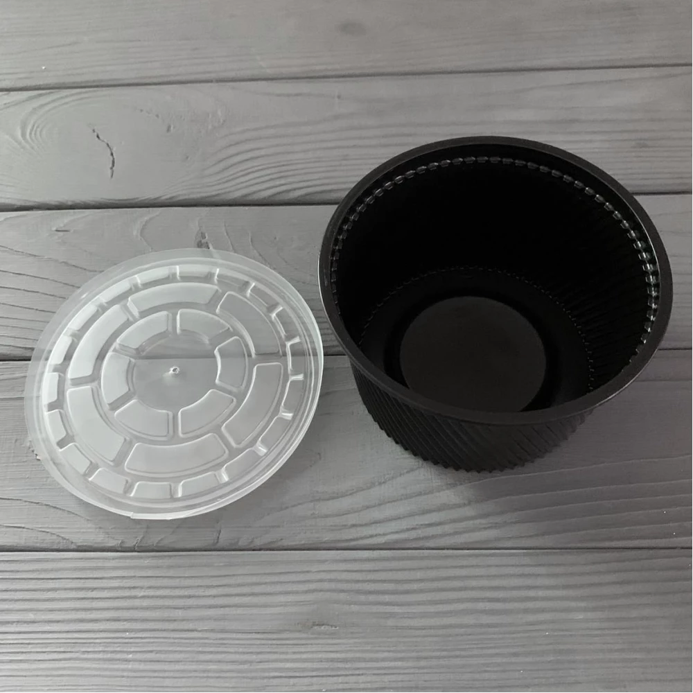 Контейнер - супник з кришкою круглий ребристий 500мл чорний PP ø=116 (50/1000) АЛ-500Р