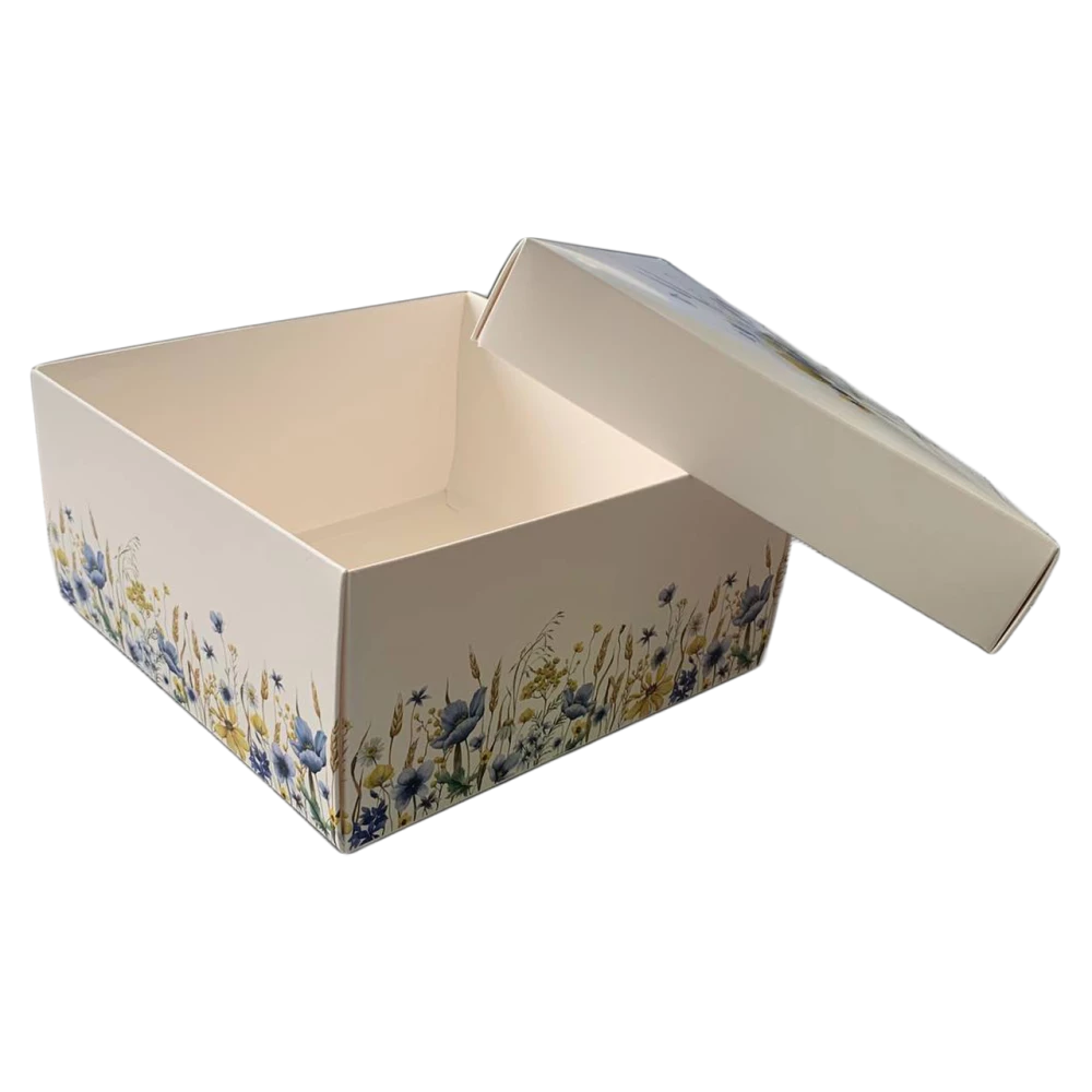 Коробка подарункова 195х195х97 мм Квіти жовто-блакитні ПДК28