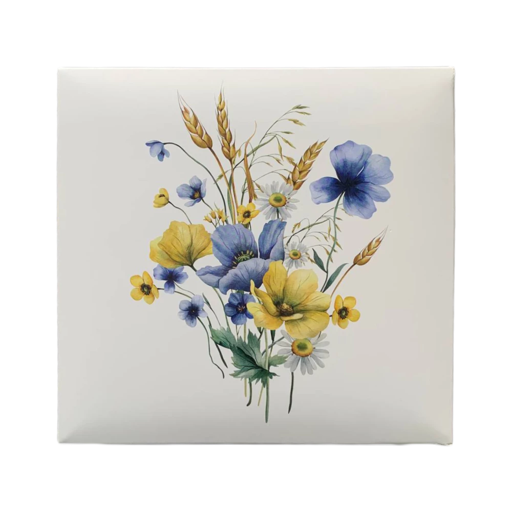 Коробка подарункова 195х195х97 мм Квіти жовто-блакитні ПДК28