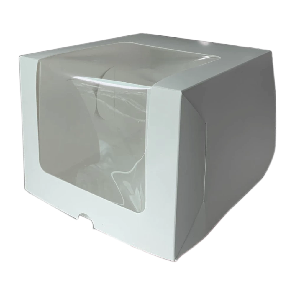 Коробка для торта 210*210*180 з кутовим віконцем біла мілована KPT21