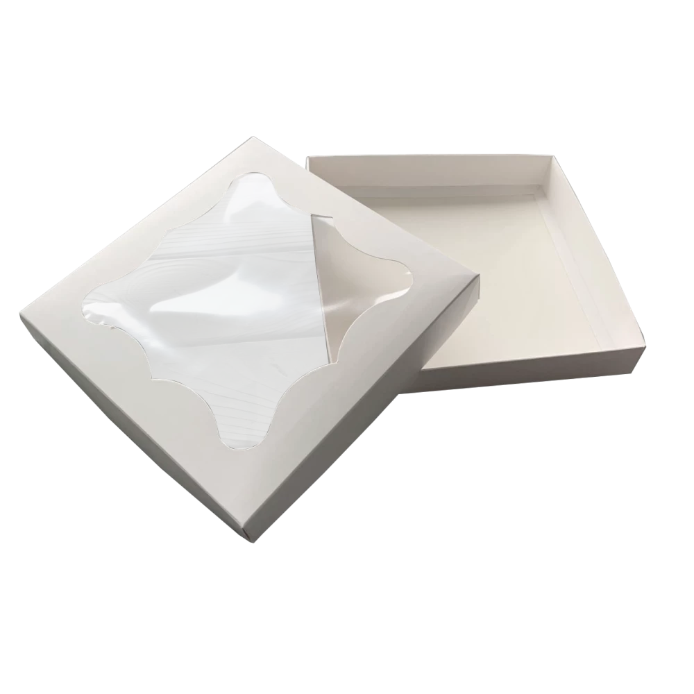 Коробка подарункова біла з віконцем 200*200*30 мм ПДК51