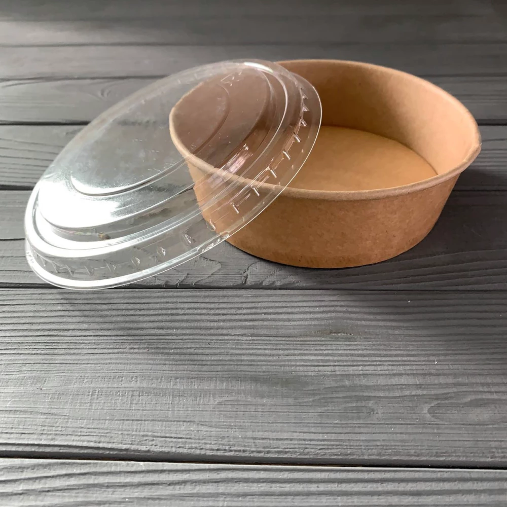 Салатник бумажный Крафт 500мл с крышкойПС-313 (50шт/уп|500шт/ящ) PLS500K