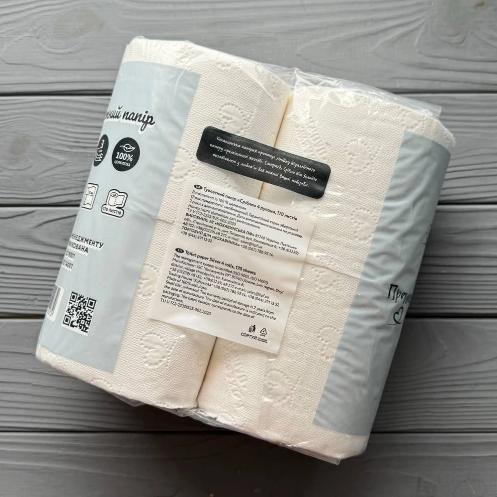 Бумага туалетная “Серебро“ 3слой. целлюлоза 4шт/уп