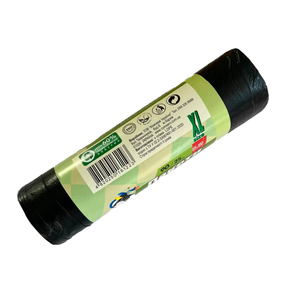 Пакет для сміття Бравий Кок Чорний 90л/25шт Ш65хВ100 (30шт/міш)