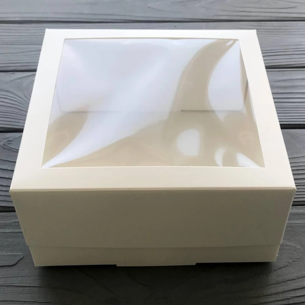 Коробка бенто-торт з віконцем 150х150х70 мм біла