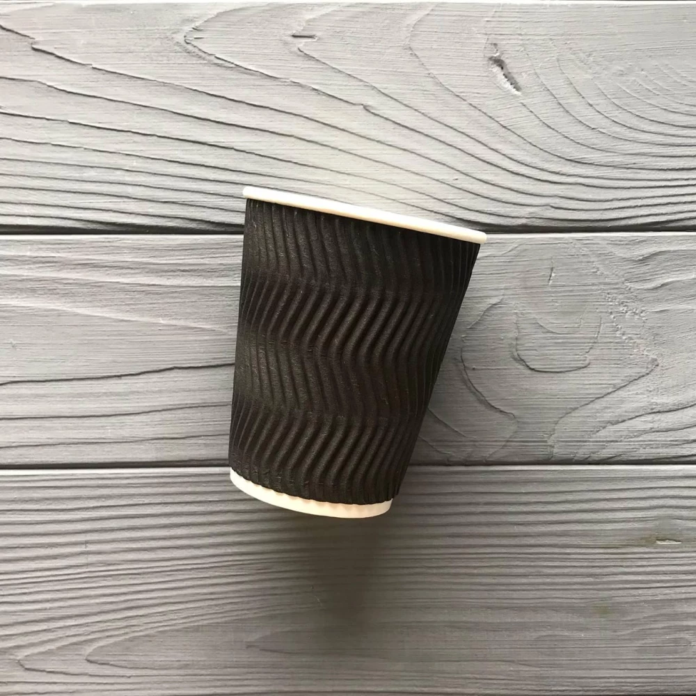 Стакан гофрований чорний 250 мл TGB250 (20шт/уп|700шт/ящ) 75мм