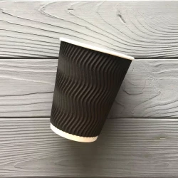 Стакан гофрований чорний 400 мл TGB400 (15шт/уп|450шт/ящ) 91мм