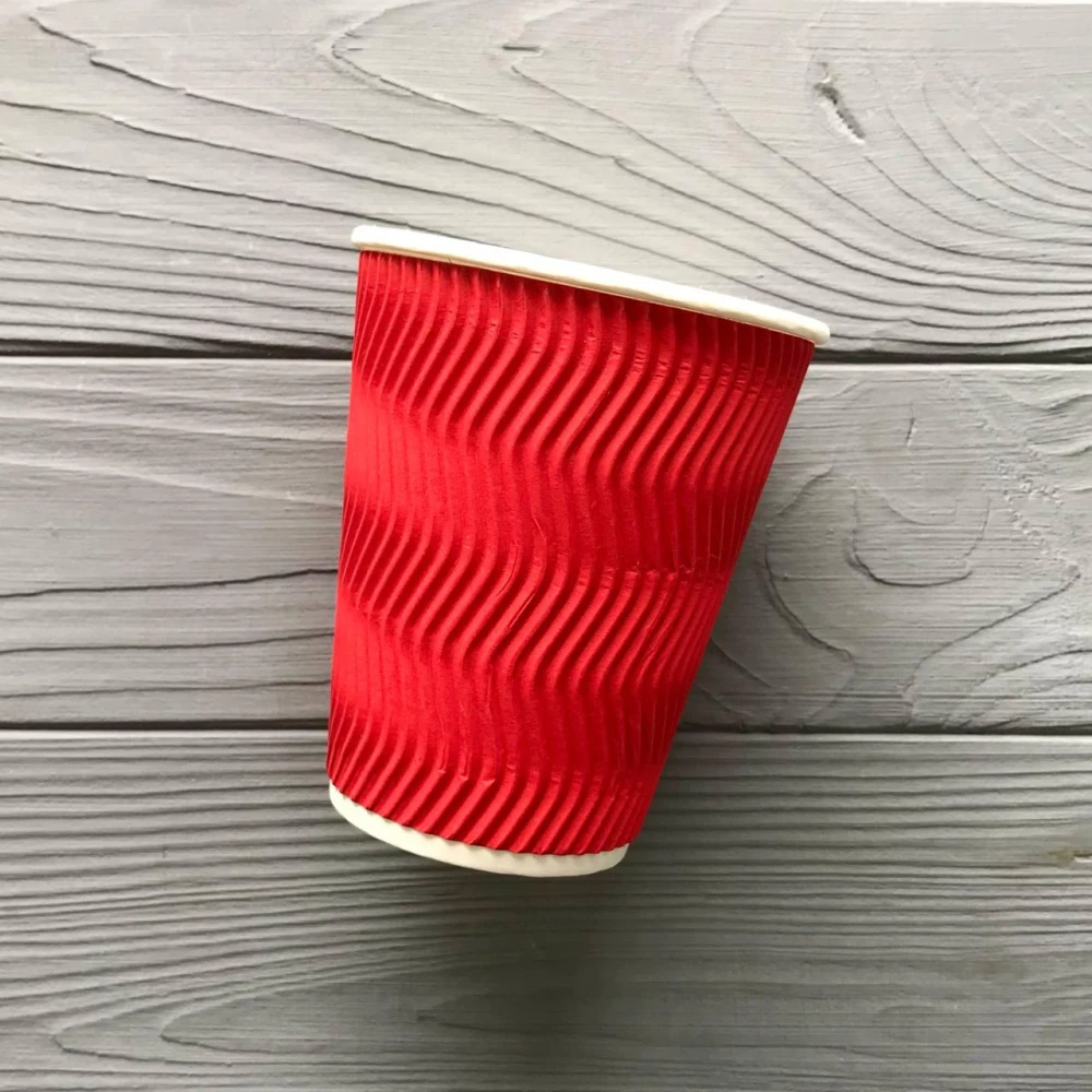 Стакан гофрований червоний 400 мл TGR400 (15шт/уп|450шт/ящ) 91 мм