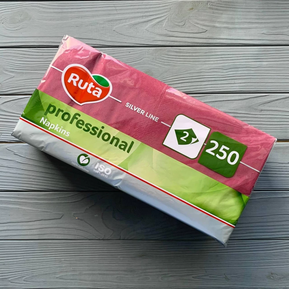 Серветки Ruta Professional 33х33см 2шар бордо 1/4 (250шт/уп|4уп/ящ)