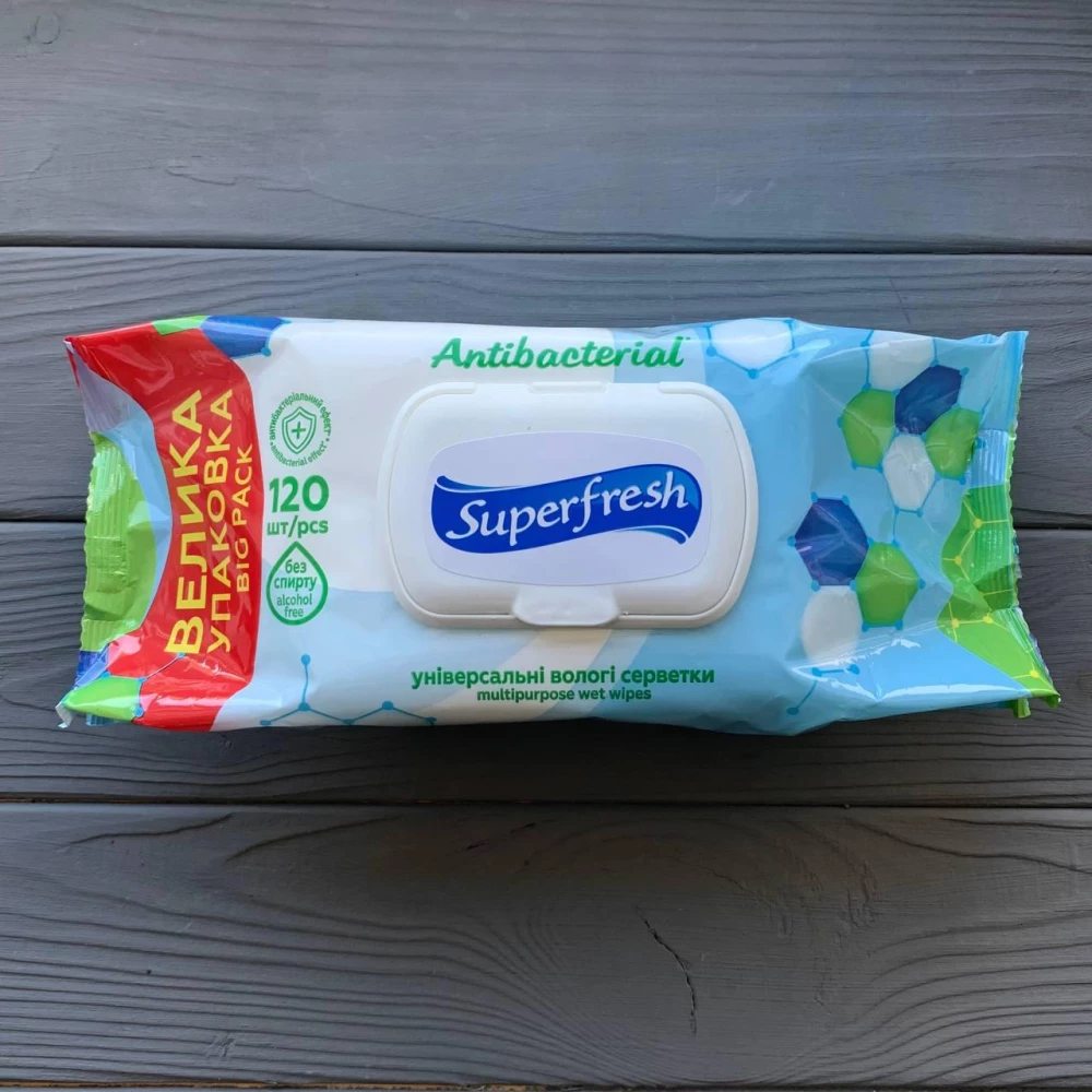 Superfresh Серветка волога Antibacterial з клапаном 120 шт. (9шт/ящ)