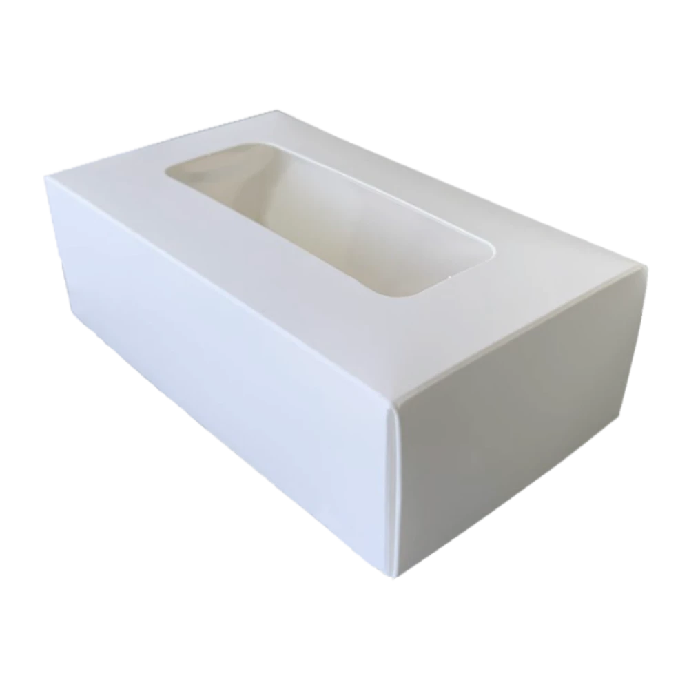 Коробка для макарун біла з віконцем 120*53*50 KPK61