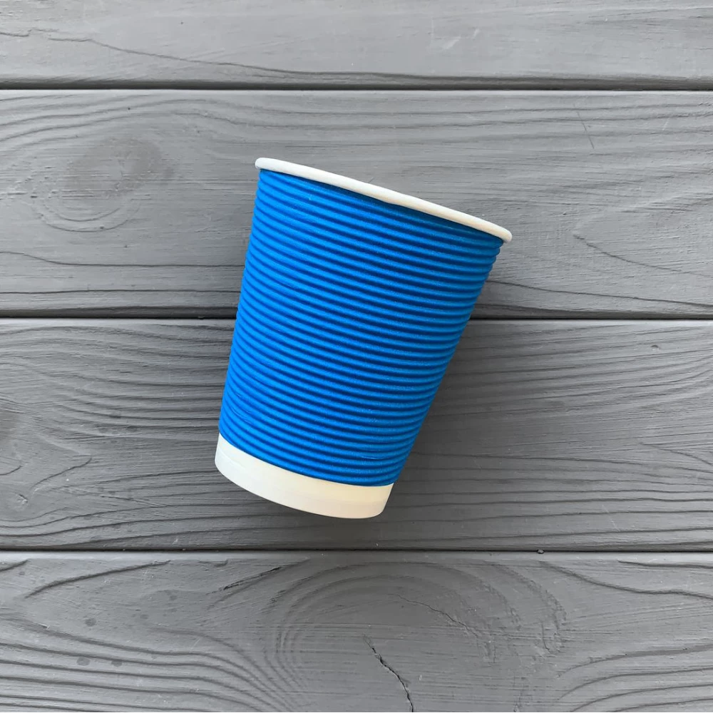Стакан гофра 340мл Синій (25шт/уп|875шт/ящ) 80мм PLG340Bl