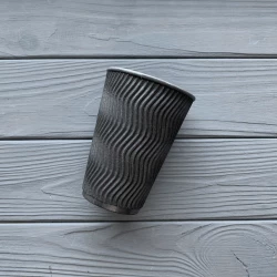 Стакан гофрований чорний/чорний 400мл TGBB400 (15/уп|450/ящ) 91мм