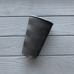 Стакан гофрований чорний/чорний 500мл TGBB500 (15/уп|450/ящ) 91мм