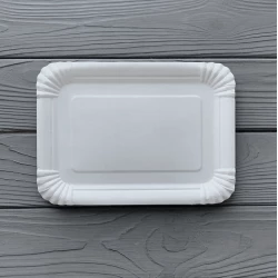 Тарілка картонна прямокутна 15,5см х 21,5см Біла (50шт/уп) T1521W