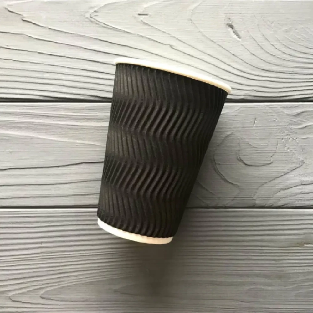 Стакан гофрований чорний 340 мл TGB340 (20шт/уп|560шт/ящ) 80мм