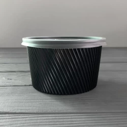 Контейнер - супник з кришкою круглий ребристий 500мл чорний PP ø=116 (50/1000) АЛ-500Р