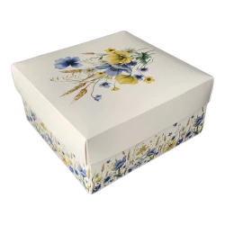 Коробка подарункова 195х195х97 мм Квіти жовто-блакитні ПДК28