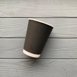 Стакан гофра 440мл Чорний (25шт/уп|750шт/ящ) 90мм