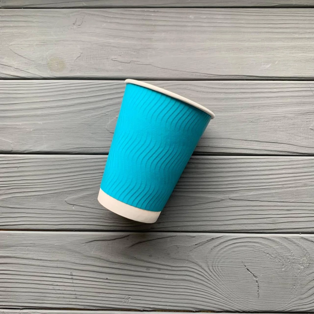 Стакан гофра 440мл Бірюзовий (25шт/уп|750шт/ящ) 90мм