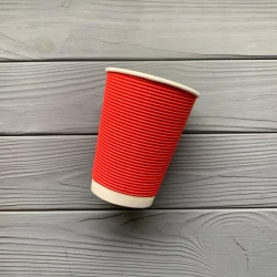 Стакан гофра 440мл Червоний (25шт/уп|750шт/ящ) 91мм