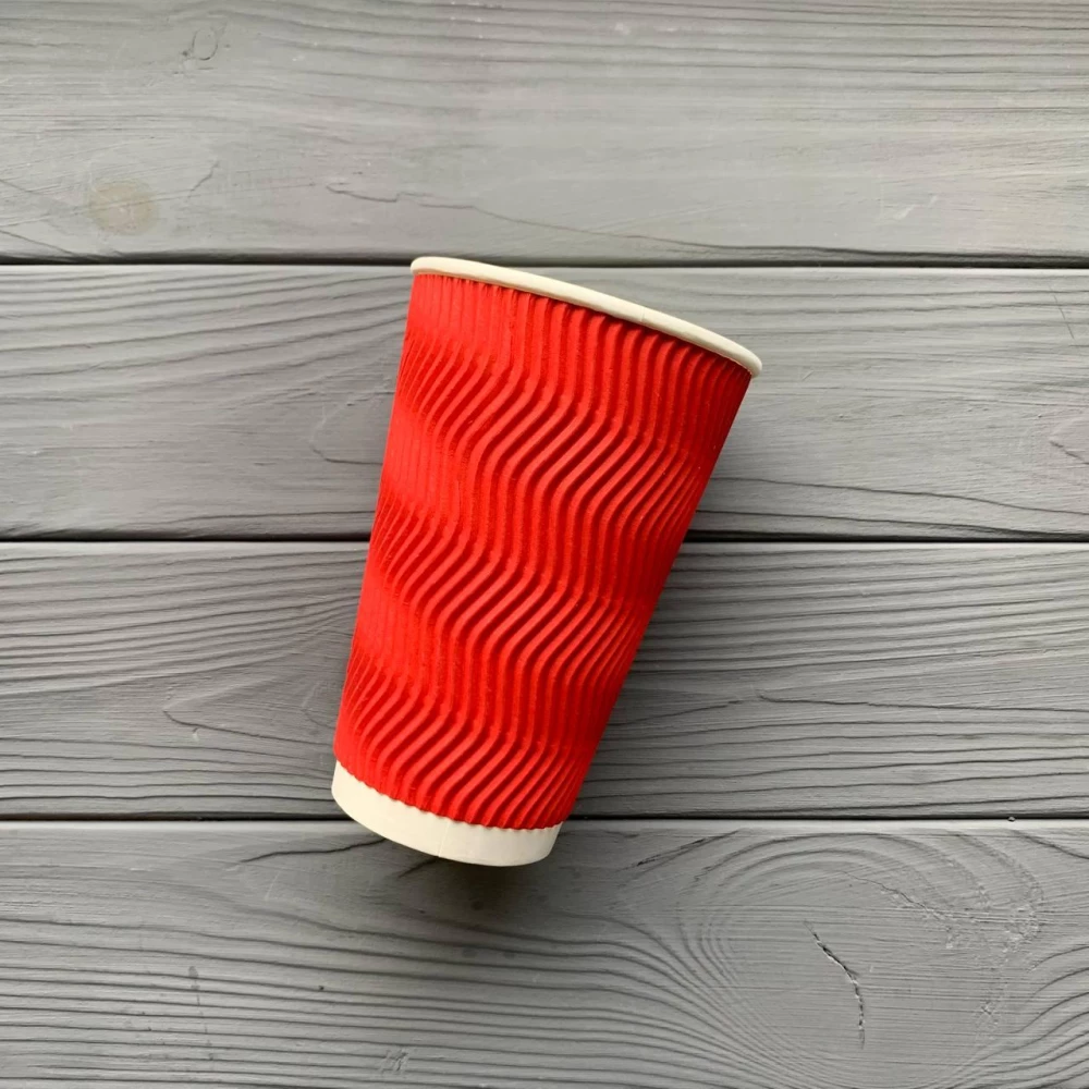 Стакан гофрований червоний 500 мл TGR500 (15шт/уп|450шт/ящ) 91 мм