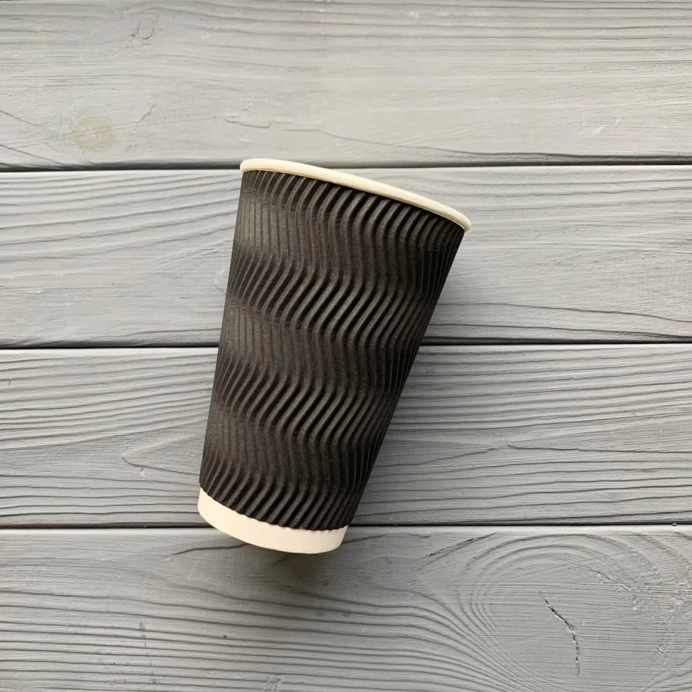 Стакан гофрований чорний 500 мл TGB500 (15шт/уп|450шт/ящ) 91 мм