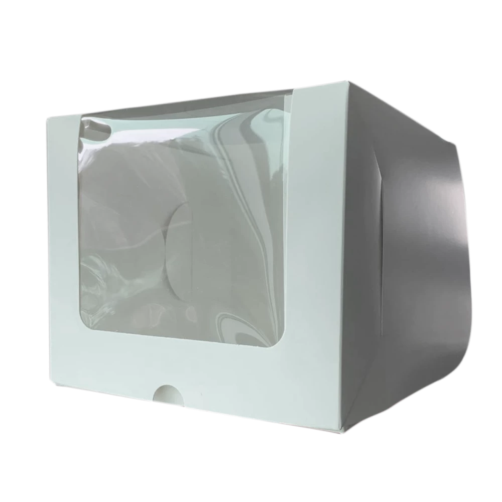 Коробка для торта 210*210*180 з кутовим віконцем біла мілована KPT21