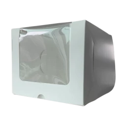 Коробка для торта 210*210*180 з кутовим віконцем біла мілована KPT21