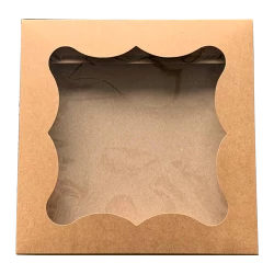 Коробка подарункова коричнева з віконцем 200*200*30 мм ПДК52