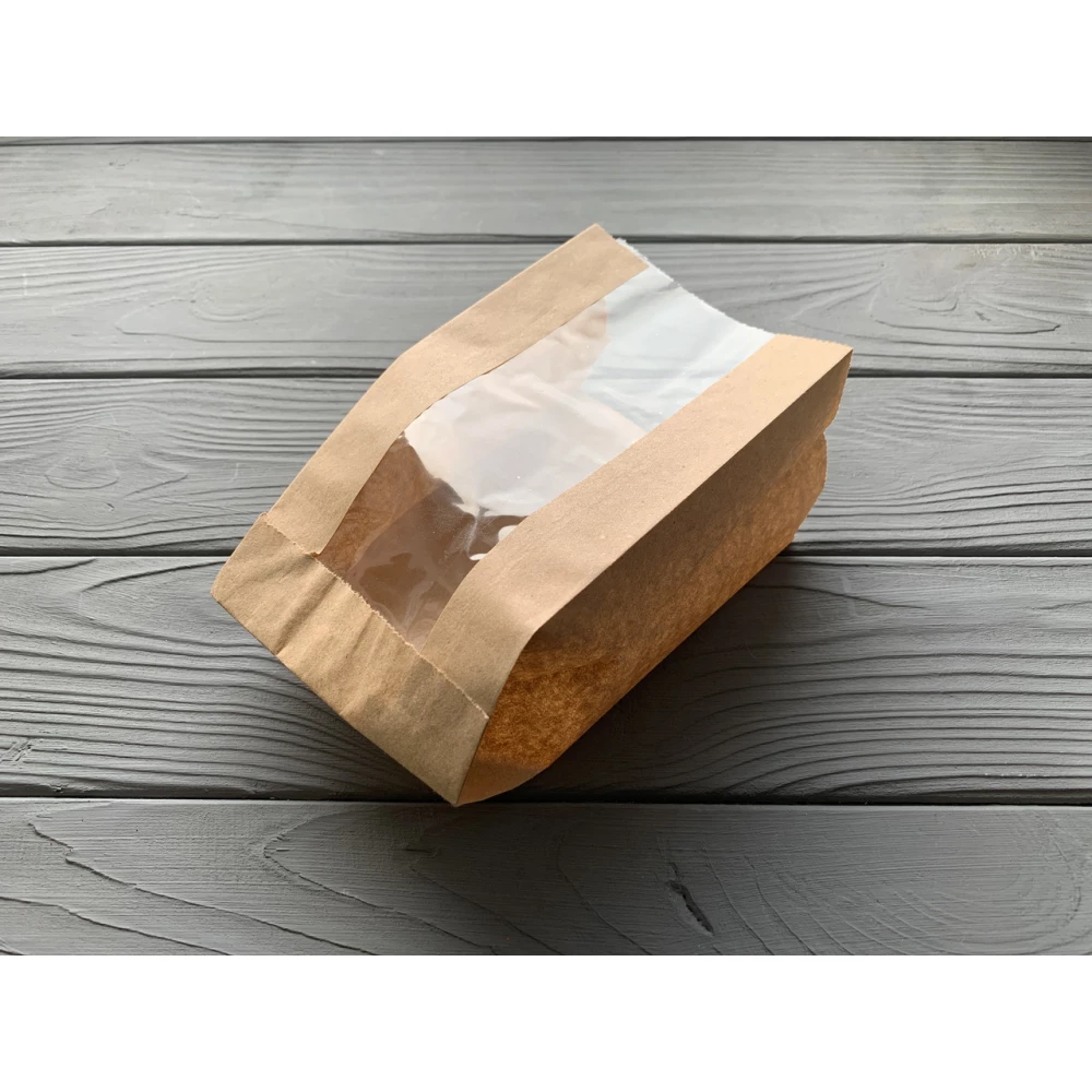 Паперовий пакет з прозорою вставкою 180х100х60 17Ф 1000 шт