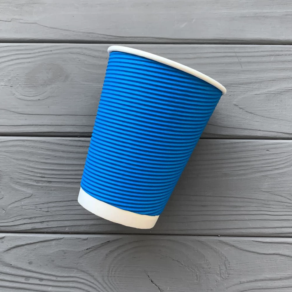 Стакан гофра 440мл Синій (25шт/уп|750шт/ящ) 91мм PLG440Bl