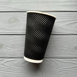 Стакан гофрований Чорний 450мл 90мм (20шт/уп|24уп/ящ) UMGB450