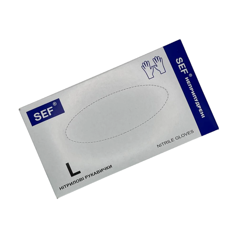 SEF Рукавички нітрилові неприпудрені ОСОБЛИВО ЧУТЛИВІ СИНІ (3,0г.) роз. L (100шт/уп) Арт.259404