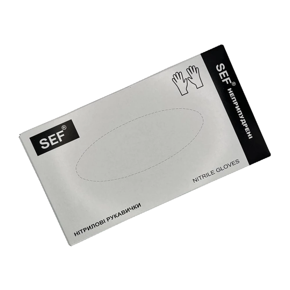 SEF Рукавички нітрилові нестерильні неприпудрені Чорні (3,5г.) роз.M (100шт/уп) Арт.259803