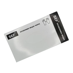 SEF Рукавички нітрілові ЗАХИСНІ особливо міцні Чорні роз.L (100шт/уп) Арт259704-1