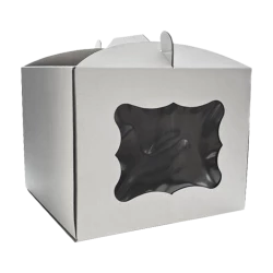 Коробка для торта 250*250*200 мм біла з вікном та РУЧКОЮ м\г KPT22